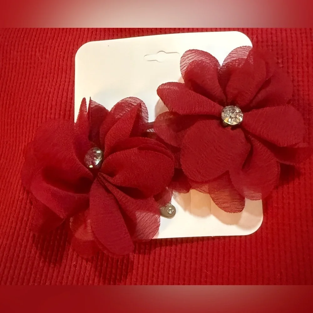 Red Floral Hair Snap Barrettes